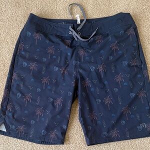 Travis Mathew Navy Palm Print Board Shorts